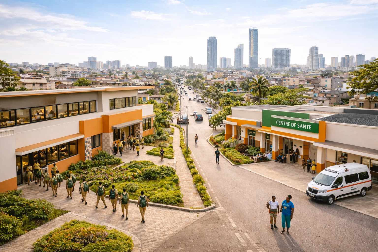 Quartier équipé : centre de santé, école et voirie
